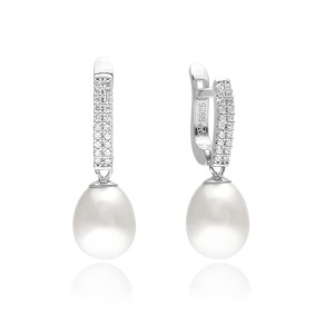 Cercei argint cu perle naturale albe si pietre cu tortite DiAmanti SK16214EL_W-G (Argint 925‰ 2,8 g.)